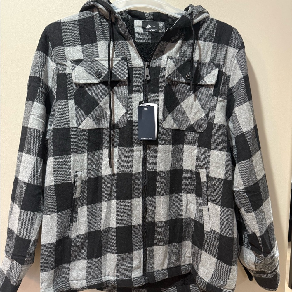 Zity sports “speed run” sherpa lined flannel jacket, medium new with tags